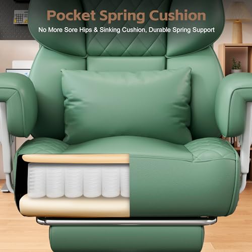 Image of Vonesse Big and Tall Office Chair, Desk Chair with Soft Adjustable Armrests, Ergonomic High Back Gaming Chair with Lumbar Support, Executive Computer Chairs with Footrest (PU Leather, Green)