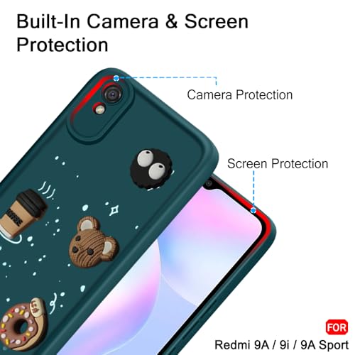 Image of TheGiftKart Back Cover Case for Redmi 9A / Redmi 9A Sport /Redmi 9i / Redmi 9i Sport | Cute Fun Cartoon 3D Bear Coffee Case | Full Camera Protection | Shockproof Back Cover Case (Silicone, Green)
