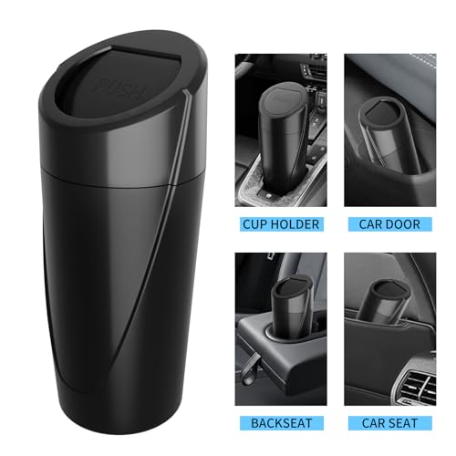 Image of Car Trash Can with 90 Free Garbage Bags - Waterproof, Lid-Closed, Easy-to-Clean Cup Holder Trash Can, Ideal for Car Organization (Black & Pink Combo, 2-Pack, Perfect for Home, and Travel)