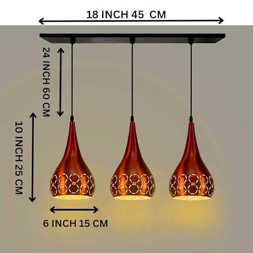 Image of GreyWings 3 Light Hanging Light for Home | Orange Aluminium Pendant Light with E27 Holder | Designer Ceiling Hanging Lamp for Bulb Not Included, Linear Set