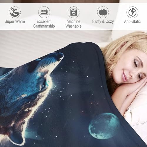 Couverture loup flannel douce chaude lavable en machine pour lit - 4