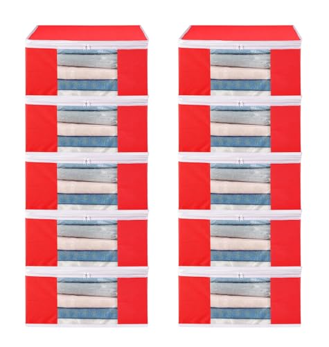 Image of Saree Cover Set of 10 Non-Woven Fabric Clothes Organiser for Wardrobe with Transparent Window & Double Zip Clothes Storage Bag, Garment Cover SC XL Large GCVETR8249653486192725885