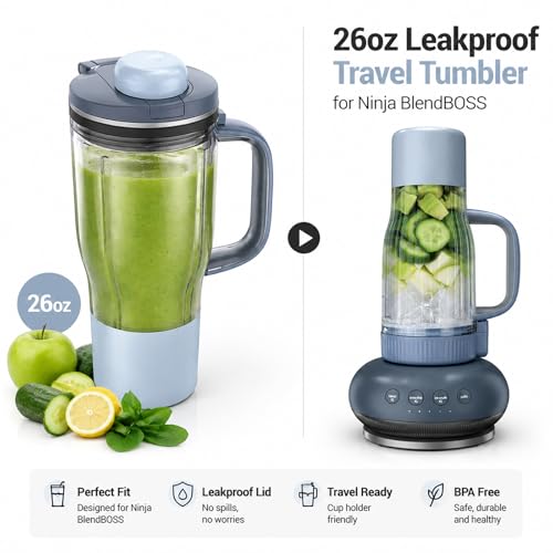 Image of 26oz Replacement Tumbler Cup for Ninja BlendBOSS, Cyberspace | Travel Smoothie Blender Cup with Leakproof Lid & Detachable Straw Compatible with Ninja DB301 & DB351 Series Blender