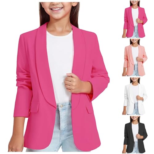 Girls Blazer Jackets Trendy Long Sleeve Open Front Suit Coats Casual Kids Lapel Collar Formal Blazers with Pockets
