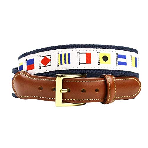COUNTRY CLUB PREP Release the Kraken Nautical Flag Leather Tab Belt in White