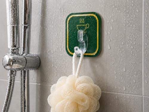 Image of 6 PCS Self Adhesive Wall Hooks Heavy Duty Waterproof Oil Proof No Drill Wall Hanger for Bathroom Kitchen Office Bedroom Coat Towel Keys Bags (6 Pcs, Green Color)