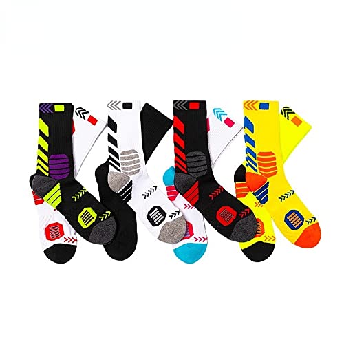 Men's Socks Trendy Contrast Color Long Tube Basketball Socks Towel Bottom Sweat-Absorbent Breathable Professional Sports Socks (Children's 32-37 average size,Black and White)4