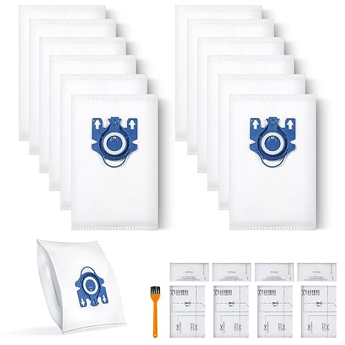 12 Pack 3D Dust Bags, Compatible with Miele GN Vacuum Bags, Replacement for Miele Classic C1 Complete C1, C2, C3, S400i S600 S2 S5 S8 Series, with 4 MP Filters, 4 AC Filters