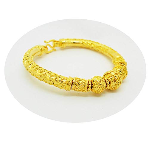 Lai Thai Gold Plated Bangle 24k Thai Baht Yellow Gold Filled Bracelet Size 6.5 Inch and Earrings 1 Pair4