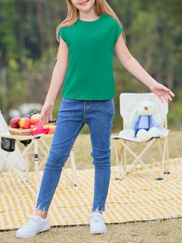 Image of Imily Bela Girls Short Sleeve T Shirts Crew Neck Cap Sleeve Tank Tops Casual Loose Summer Shirt Kids 5-14 Years