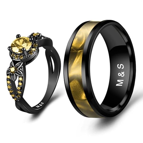 3UMeter 2Pcs Personalized Couples Rings for Him and Her Set Custom Matching Rings for Couples Promise Rings Engraved Wedding Ring Sets for Anniversary Wedding Engagement Valentines Day Gifts