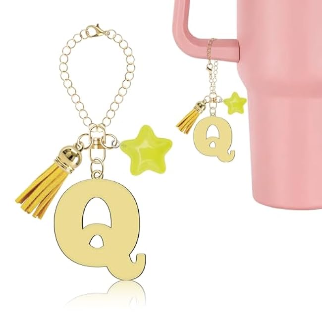 Gold Letter Charm for Stanley Cup Accessories, Cute Star Tassel Keychain Handle Charm, Monogram Water Bottle Chain