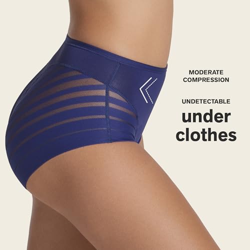 Image of Leonisa High Waisted Invisible Tummy Control Shapewear for Women - Stripe Lace Ladies Underwear Panties