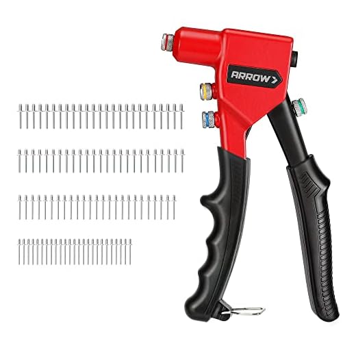 Arrow Hand Riveter Kit, RT187M Professional Pop Rivet Gun with 3/32", 1/8", 5/32", 3/16" 100 Pieces Rivets (Each 25 Pieces), Great for Metal, Gutter and Automotive Work