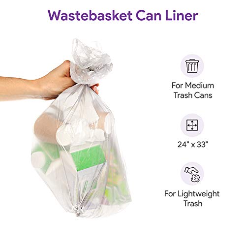 Image of 12-16 Gallon Clear Garbage Can Liners, 100 Count - Medium - Large Trash Can Liners - High Density, Thin, Lightweight, 6 Microns - For Office, Home, Hospital, Wastebaskets - 2 Coreless Rolls