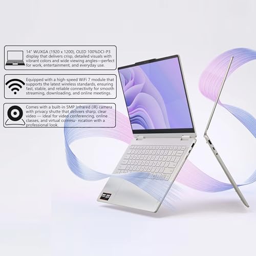 Image of Lenovo Yoga 7 2-in-1 AI PC Laptop | 14 inch WUXGA OLED Touch (100% DCI-P3) | AMD Ryzen AI 5 340 (Up to 50 Tops) | 16GB DDR5 1TB SSD | for Creator Business Professional Win11Pro w /DLCA Accessory