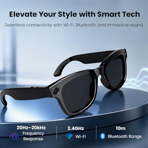 Image of Futopia AIVIS-M AI Smart Glasses|8MP Camera|IP67 Waterproof Black Frame|Photochromic Lenses|32GB Memory|Photo & Video|AntiShake Photography ChatGPT AI|Real-time multilingual Translation|Built in WiFi