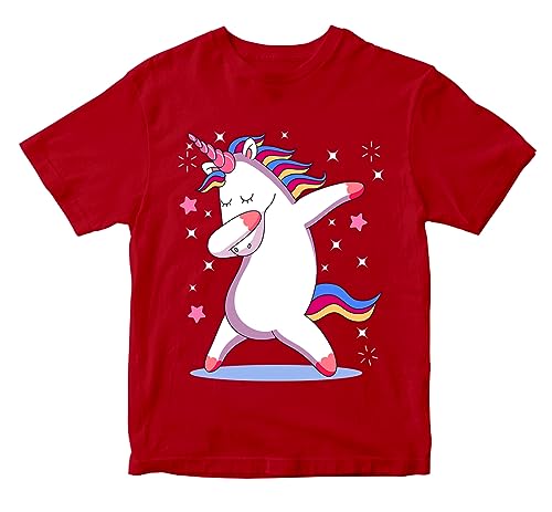 Image of Girls Cool Cute Dabbing Unicorn 100% Cotton Unisex Kids T-Shirt