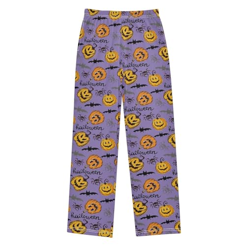 Halloween Pumpkin Spider Bat Boys Long Pants Soft Trousers Elastic Waist Kids Lounge Bottoms with Pockets S-XL