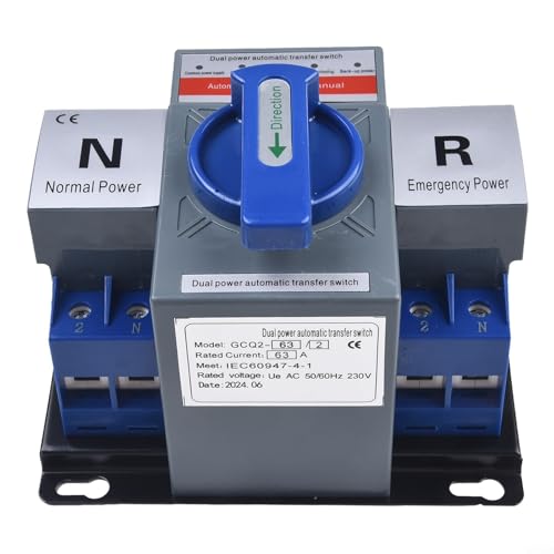 Sumsoctober Interruttore di trasferimento automatico per generatore 63A 2P AC400V Interruttore di commutazione a doppia potenza con indicatore luminoso Tempo di trasferimento di 2 secondi per Home