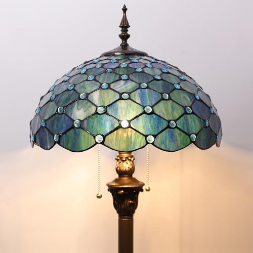 tiffany floor lamp stained glass lamp 16x16x70 inch antique standing reading light sea blue pearl