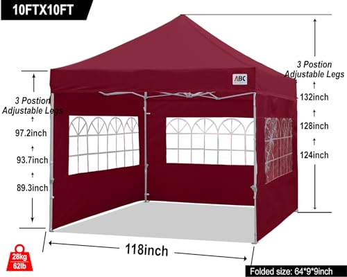 Image of ABCCANOPY Pop up Canopy Tent with Elegant Church Window 10X10,Burgundy