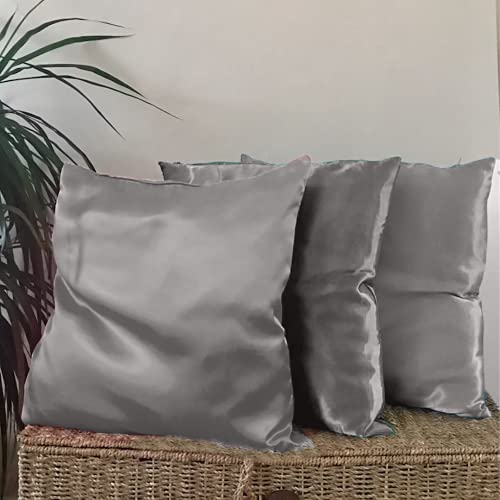 Essencea Satin Cushion Covers Solid Throw Pillowcase Covers | Grey Color | 18X18 Inches | Set Of 2 | Decorative Soft And Luxurious Cushion Cover For Sofa Bedroom Living Room | Hidden Zipper #TOP1
