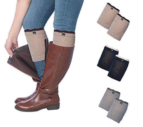 Image of Tipi Toe Women's 3 Pairs Boot Cuffs - Knitted Short Leg Warmers for Boots, Cozy Winter Layering Socks