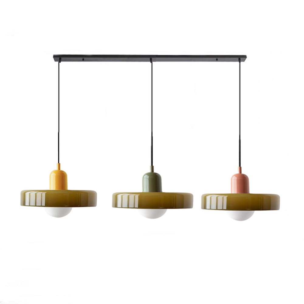 Siyane Green 3 Light Mid Century Modern Pendant Light Glass Shade Long Chandelier Nordic Farmhouse Vintage Ceiling Hanging Lamp For Dining Room Over Table Kitchen Island, With White Bulb