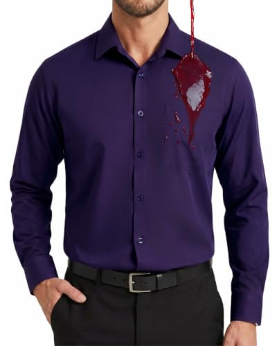 Enlision Camisas Hombre Manga Larga de Vestir Regular Fit Antimanchas Elástica Sin Plancha Camisa Morada Hombre Boda Formal Algodón con Bolsillo Negocios L