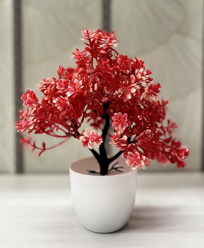 Image of Dekorly Artificial Flower Plants Set of 6 with Pots | Vibrant Color Faux Flower Bonsai for Home Office Table Desk Shelf Decoration (Height : 18CM, Round Pot, Multi-B)