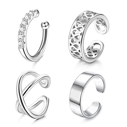 YADOCA 4 Piezas Pendientes de Plata de Ley 925 para Mujeres Hombres Ajustables Pendientes Oreja Sin Agujero Pendientes de Clip Pendientes Falsos Piercing Helix Cartílago Pendiente