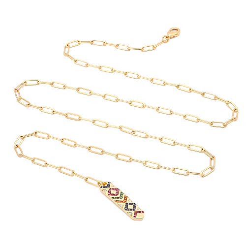 Long Paper Clip Chain Necklace 18k Gold Lariat Y Shaped Necklace CZ Bar Pendant Adjustable Jewelry for Women 24