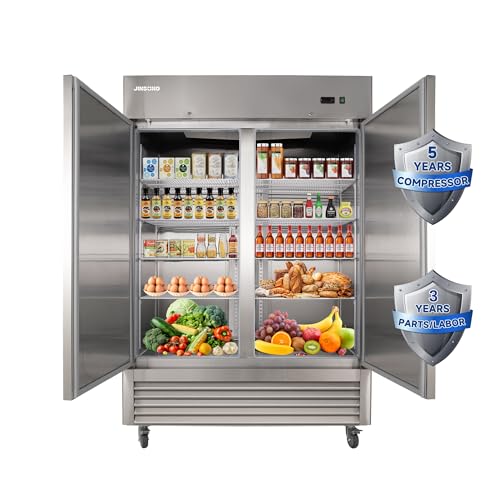 JINSONG 54' Commercial Refrigerator, 49 Cu.Ft Stainless Steel Reach-in Fridge with 2 Solid Doors,...