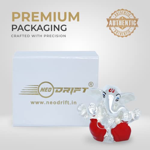 Image of Neodrift Ganesh Idol for Car Dashboard (Real 24kt & 999 Silver Plated, Dual-Tone Gold & Silver) (Model ND05) - Enhance Your Drive