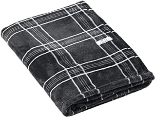 Sleepdown Pet Check Flannel Fleece Throw For Dog Puppy Cat Soft Warm Washable Large Sleep Mat Bed Blanket Cover Car Sofa (90cm x 100cm) - Grey