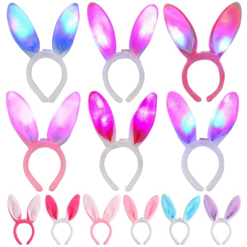 LOMIMOS Lot de 6 bandeaux lumineux avec oreilles de lapin pour Pâques, accessoires de costume