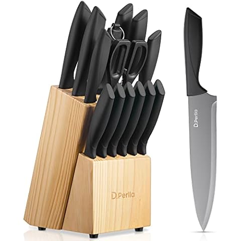 Juego de Cuchillos de Cocina D.Perlla, 15 Piezas con Revestimiento Antiadherente Cover