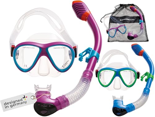 DYNAMICNORD – La Gomera Pro Jr. - Set da Snorkeling per Bambini – Progettato in Germania – Set da Immersione professionale in silicone per bambini con boccaglio asciutto, Combo Set Junior
