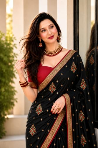 Image of Women's Glory Banarasi Satin Silk Saree with Embroidery Design