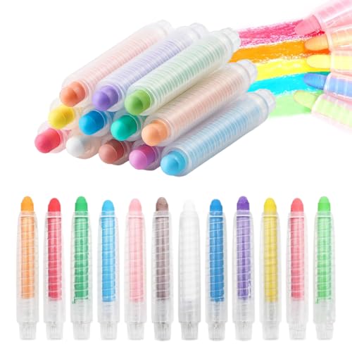 IKOPFLN solubles en agua,12 tizas tizas sin polvo,tizas de colores para pizarra,tizas gordas de colores para suelo,no tóxicas, borrables, lavables, para pintar,niños de la calle