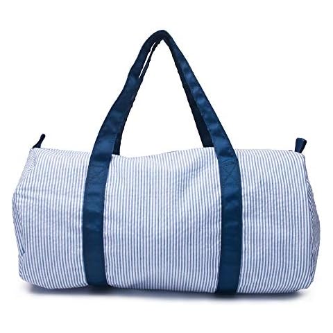Kids Duffle Travel Bag, Seersucker Overnight Weekender Carry on Bag for Toddler Boys Girls, Lightweight Small Personal Items Bags (Navy) Cover