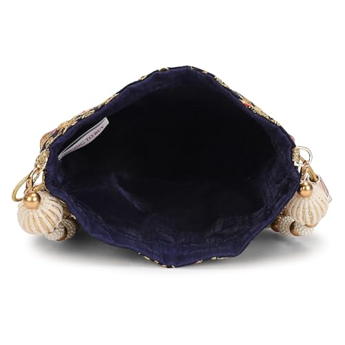 Image of LONGING TO BUY Indian Embroidered Pearl Potli Bag For Women, Sequence Design with Tassel, Wedding Potli Bags