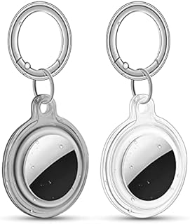 Mouzor 2 Pack AirTag Keychain Holder Case, Waterproof Soft TPU Full Protection Shockproof Air Tag Holder Cover for Kids, Children, Luggage, Keys, Cat, Dog Collar Tracker Key Ring (Clear+Black)