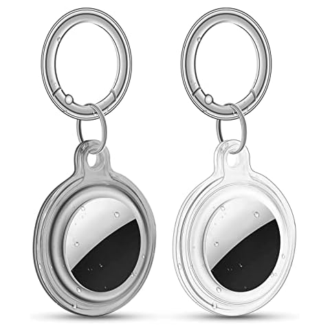 Mouzor 2 Pack AirTag Keychain Holder Case, Waterproof Soft TPU Full Protection Shockproof Air Tag Holder Cover for Kids, Children, Luggage, Keys, Cat, Dog Collar Tracker Key Ring (Clear+Black) Cover