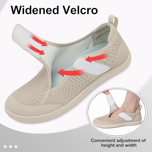 Image of LeIsfIt Wide Toe Box Diabetic Shoes for Women Zero Drop Barefoot Sneakers Breathable Adjustable for Edema Swollen Feet & Seniors