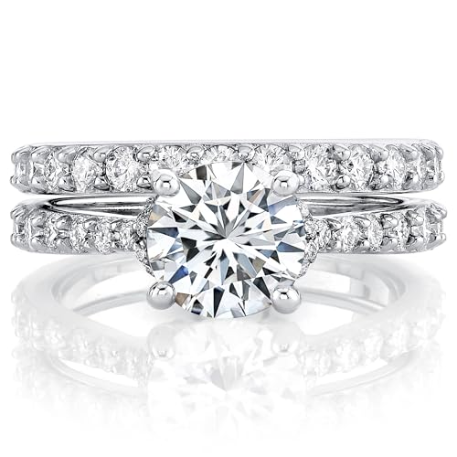 Metal Masters 2.5Ct Round-Cut Moissanite Bridal Set Arched Halo Engagement Ring 18K White Gold over Silver3