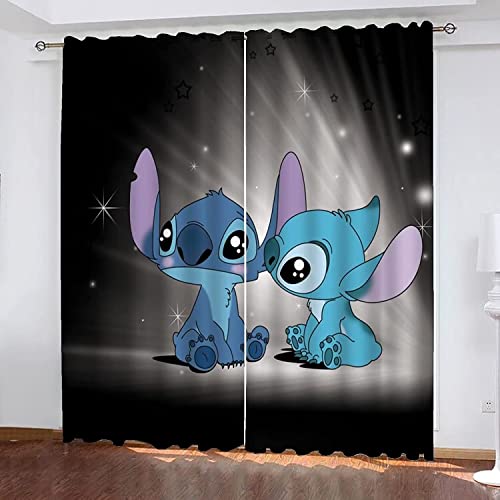 Enfunt-Home - Rideau Occultant Lilo et Stitch- Schtroumpfs Mignons Rideaux Occultant Oeillets Ensemble, Impression 3D, 140x160 cm, Lot de 2 Rideaux Occultants Cover