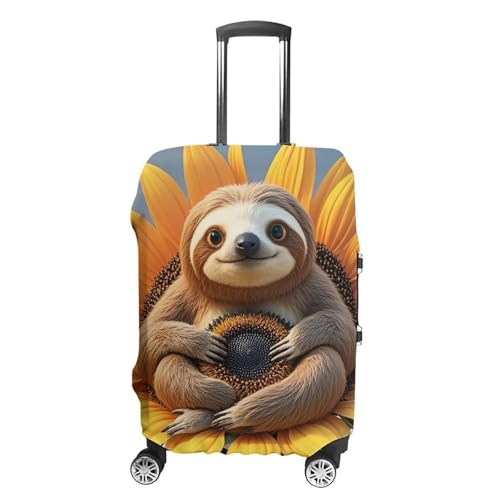 Sloth Sitting on Sunflower Printed Luggage Cover Protector, Fits 18-32 Inch Luggage