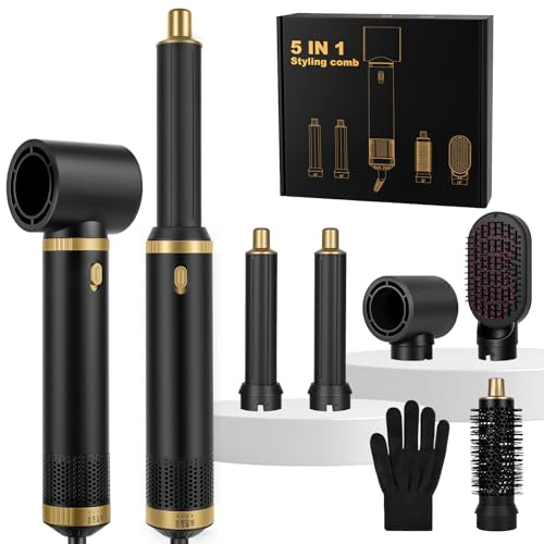 Spazzola Asciugacapelli Multifunzione, 1000W 5 in 1 Spazzola Aria Calda, 110000rpm, Ferro Arricciacapelli 3 Temperature, One-Step Volumiser, Accessori per Lisciante, Arricciare, Asciugare